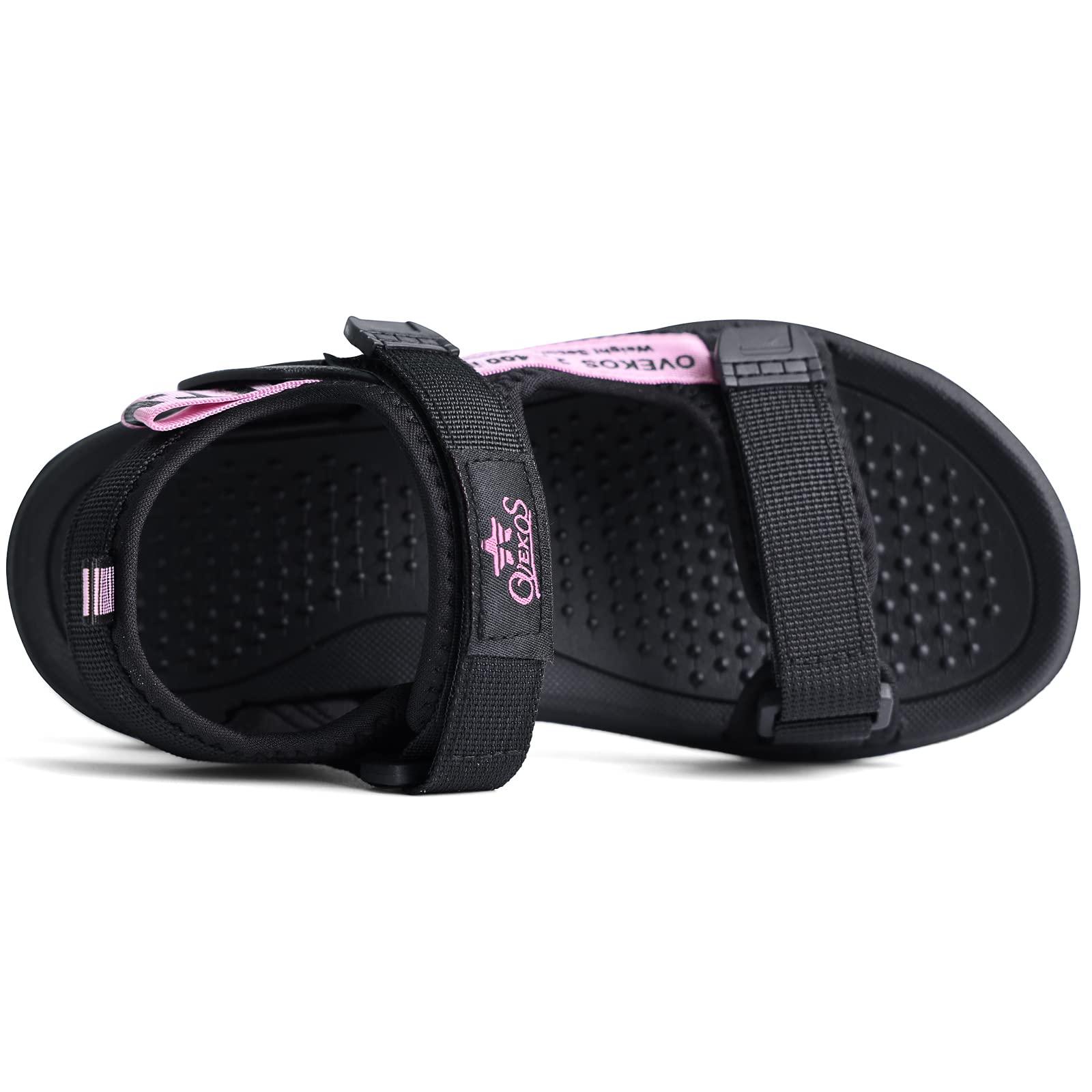 ANBIWANGLUO Girls Sandals Big Girls Summer Shoes Kid Athletic 2-Strap Sandals Child Sport Sandal Black Pink,size 7 UK 3