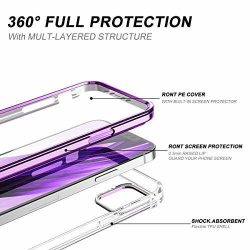 SURITCH Clear Case for iPhone 12 Pro Max 6.7"?Built in Screen Protector? 360 Full Body Hybrid Protection Hard Shell+Soft TPU Rubber Purple Bumper Rugged Case for iPhone 12 Pro Max 6.7 inch 1