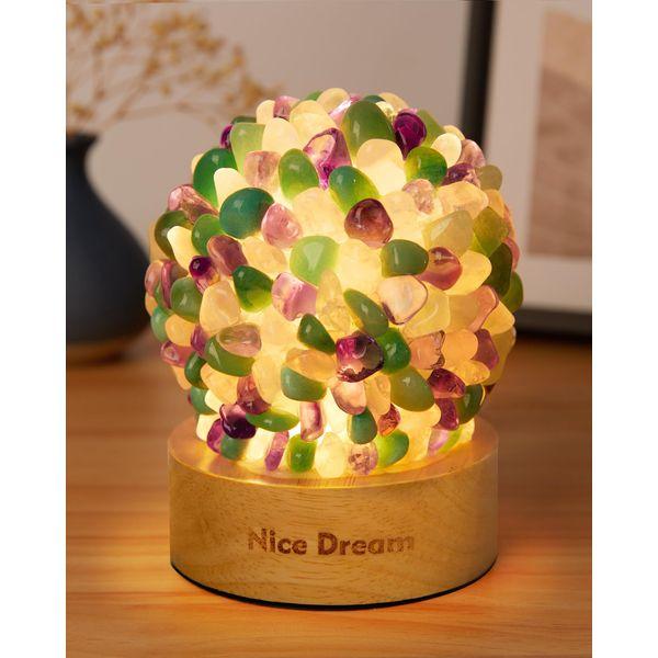 Nice Dream Colorful Crystal Night Light with Wooden Base, Small Table Lamp for Home Decor, Healing Crystal Light for Positive Energy Therapy Meditation Reiki