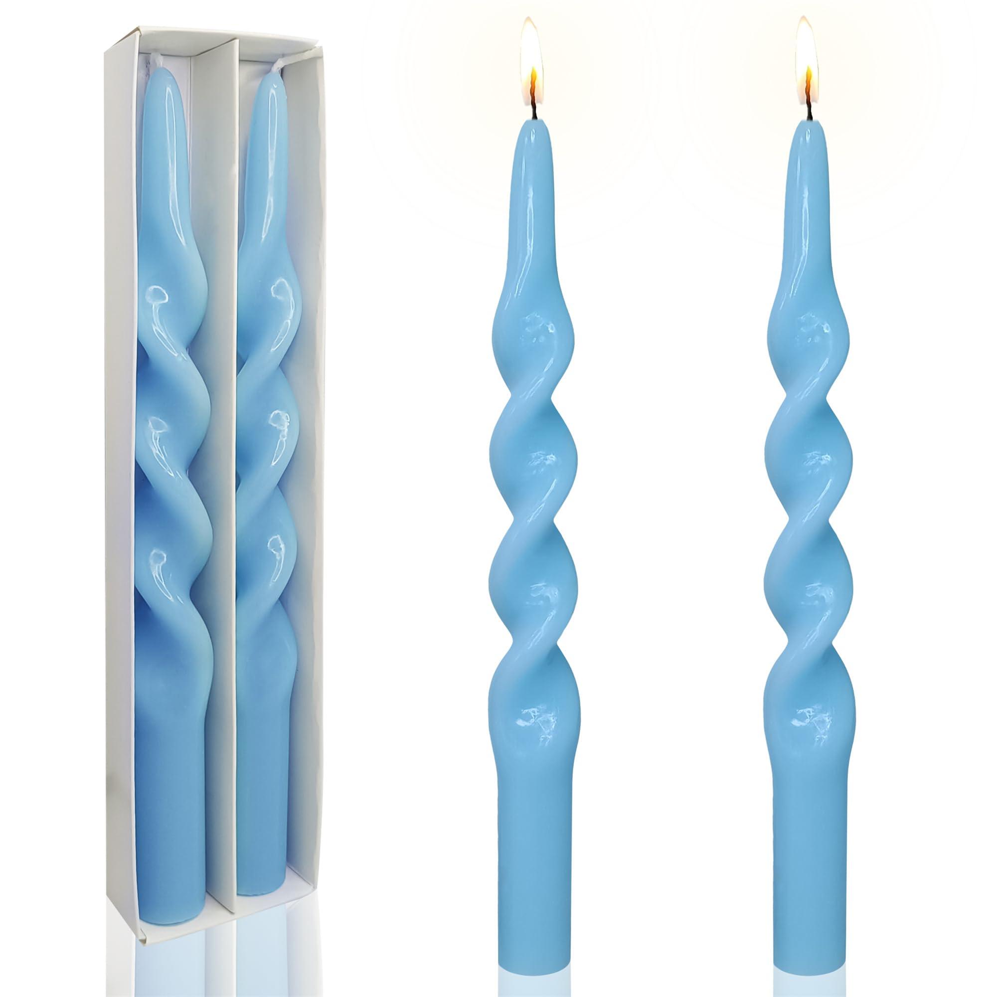 Spiral Taper Candles Blue Candle Sticks 10inches Twisted Tapered Candles Unscented Dinner Candle Set of 2 - for Party Home Table Decoration 0
