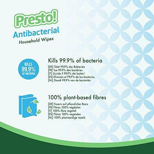 Amazon Brand - Presto! Biodegradable Antibacterial Household Multipurpose Wipes, Pack of 252 wipes (42 wipes x 6 packs) 3