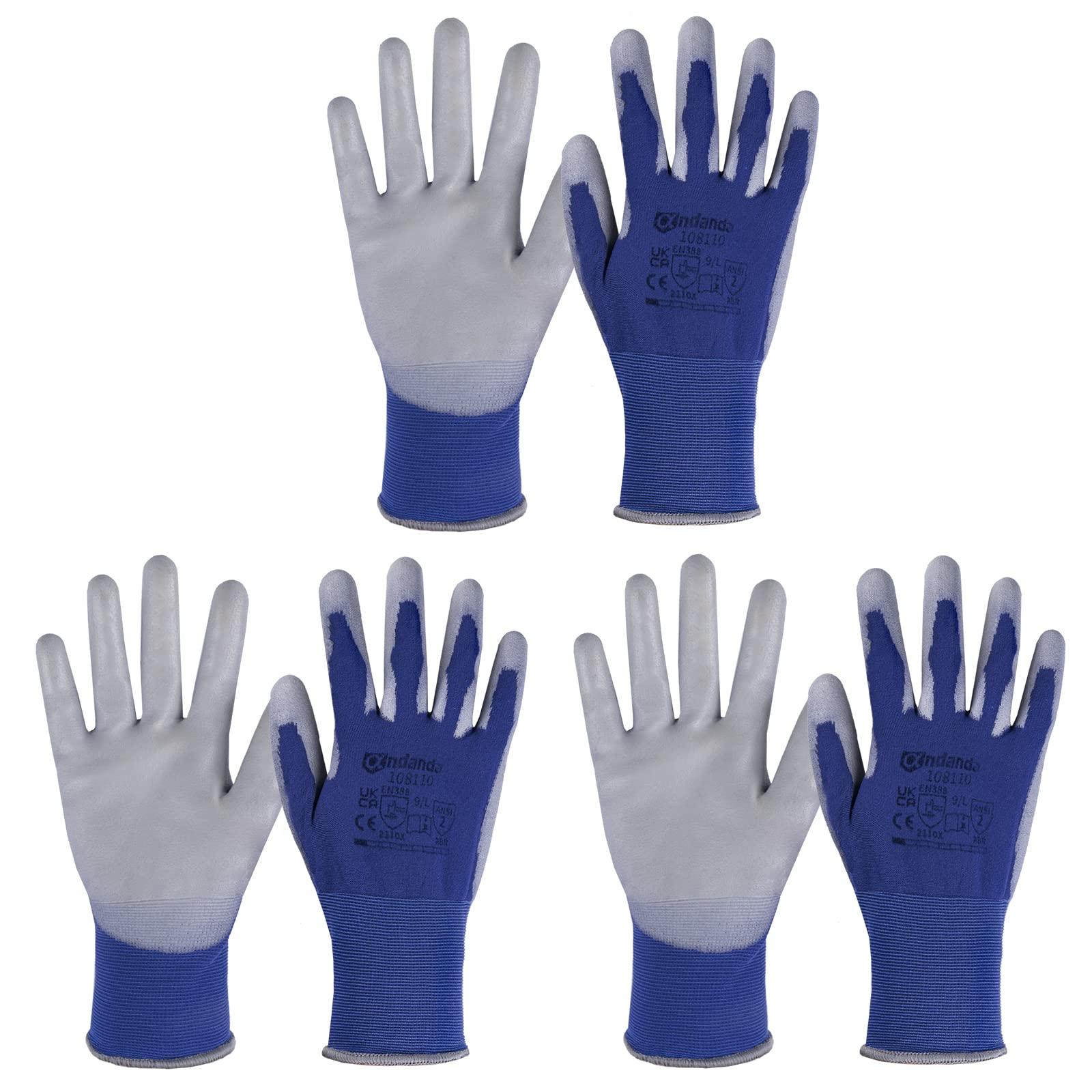 ANDANDA 12 Pairs Ultimate lightweight Precision Safety Work Gloves, PU Coated, 18gauge Seamless Knit Nylon Glove, Ideal Work Gloves Men for Packaging, Inspection, Transport and Delivery, Blue/Medium 0