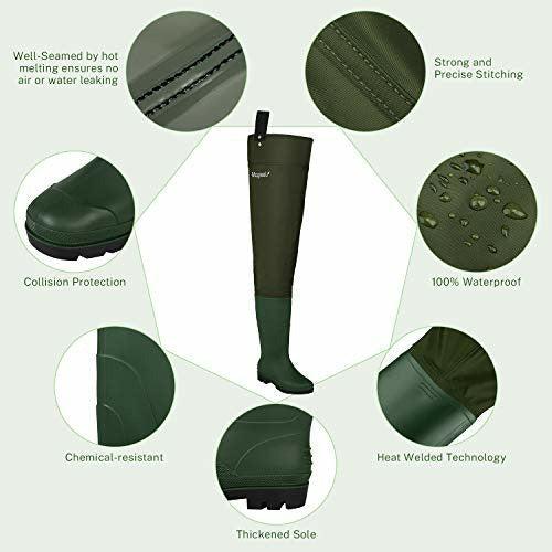 Magreel Hip Waders Lightweight Waterproof Hip Boots for Men and Women, PVC/Nylon Fishing Hunting Bootfoot with Cleated Outsole, Size 7-Size 13, Army Green 3