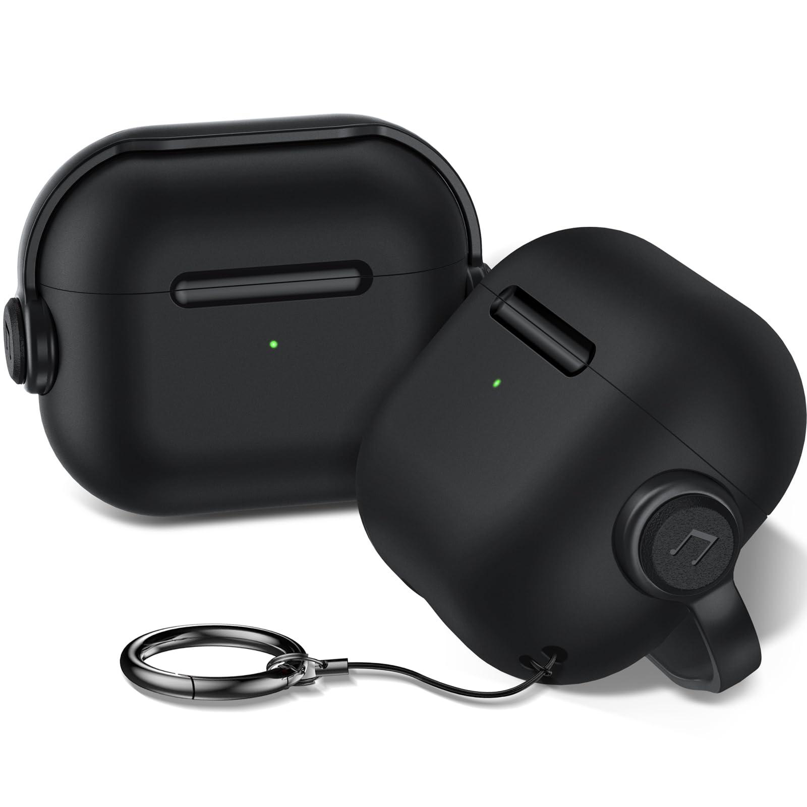Anqrp Designed for AirPods 3 Case with Lock [Front LED Visible] [Supports Wireless Charging] Music Styling Earphone TPU + PC Protective Cover Compatible with AirPods 3rd Generation, Black
