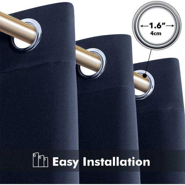 AONBAT 2 Panels Set Blackout Eyelet Curtains Super Soft Thermal Insulated Window Treatment Drapes for Bedroom Living Room Nursery, Navy Blue W66 x L90 Inch 4