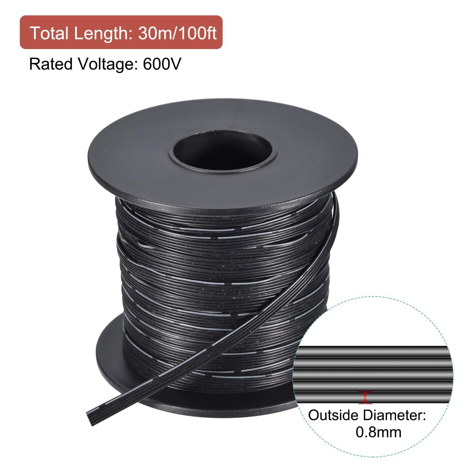 sourcing map 30AWG Ribbon Cable Silicone Wire 5Pin 30 Gauge Ribbon Wire Flat Silicone Cable 30m/100ft Black Stranded Tinned Copper Wire 1