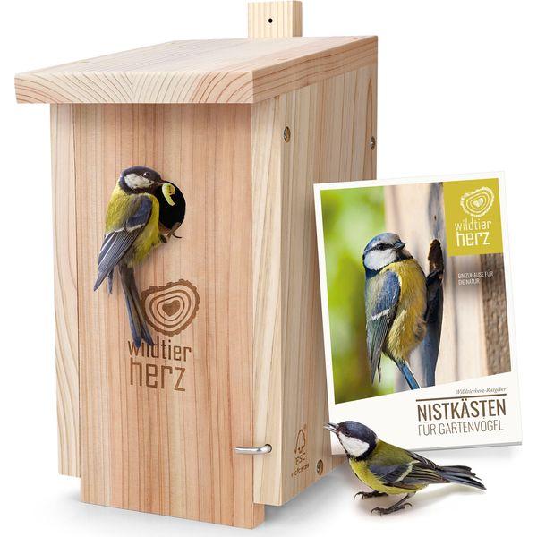 wildtier herz I Nesting Box for Cabbage Tits, Wild Birds - Weatherproof, Made from Untreated Wood - Birdhouse, Nesting House I Including Guide & Ground Calendar 0