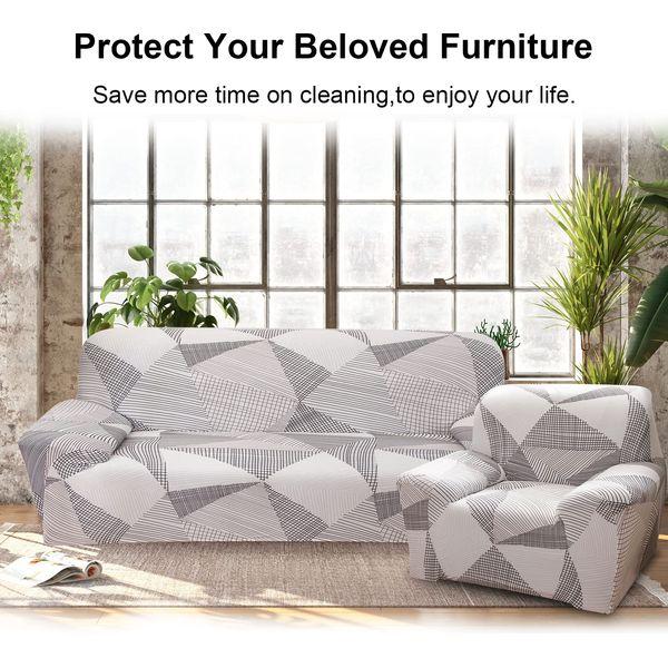 Jaotto Sofa Covers 3 Seater Stretch Sofa Slipcovers Universal Couch Cover 1-Piece Washable Non-Slip Pattern Spandex Polyester Loveseat Sofa Slipcover Protector for Pets,Gray Line 3