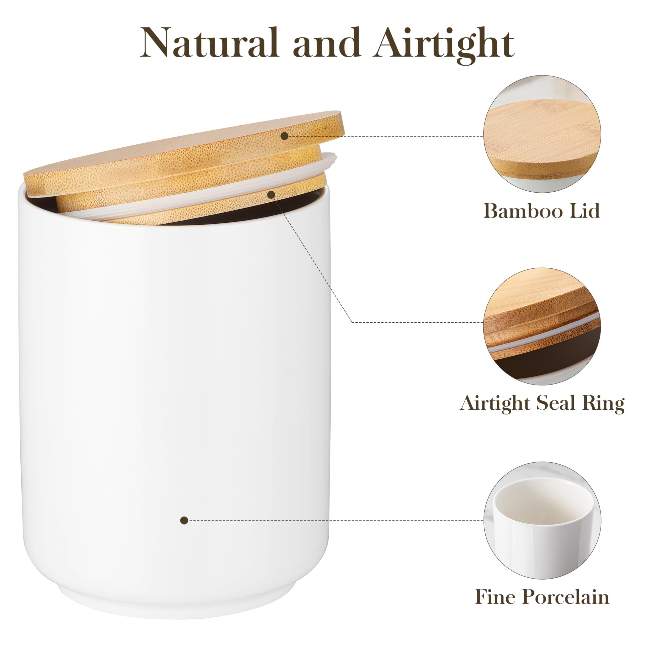 MALACASA Series REG, Tea Coffee Sugar Canisters, 2200ml Ceramic Kitchen Canisters, White Canister with Airtight Bamboo Lid for Coffee, Flour, Spices, Tea, Sugar 8