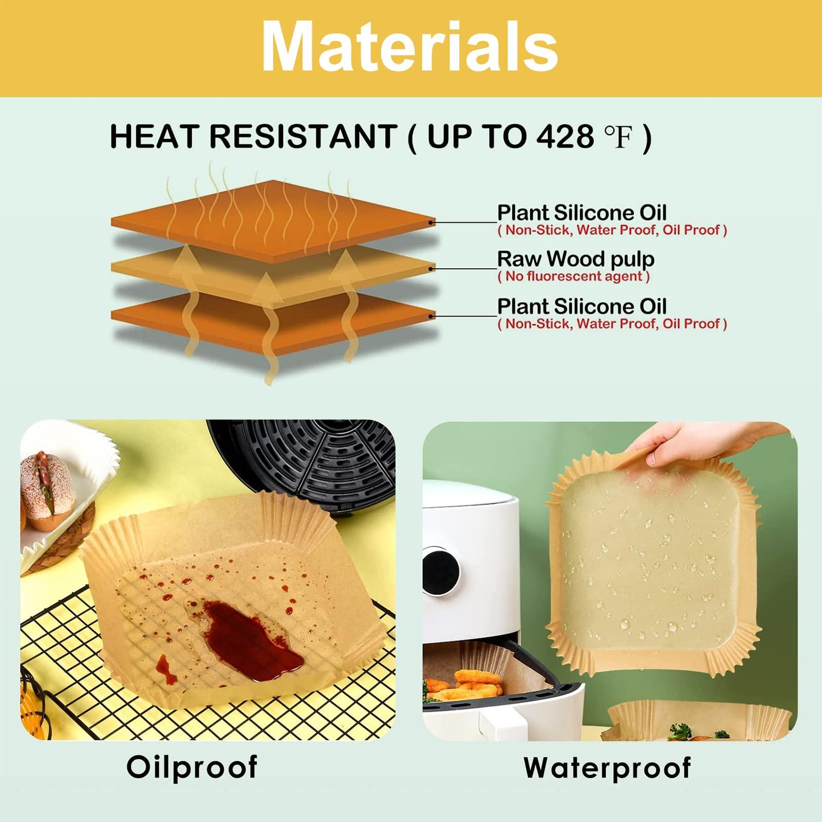 (7.9in*7.9in)Square Air Fryer Liners Disposable,Food Grade Parchment,Oil and Water Resistant on Both Sides,Compatible with COSORI,Ninja,Tower,Tefal Air Fryer,Suitable for Steamer,Microwave Oven,50PCS 1