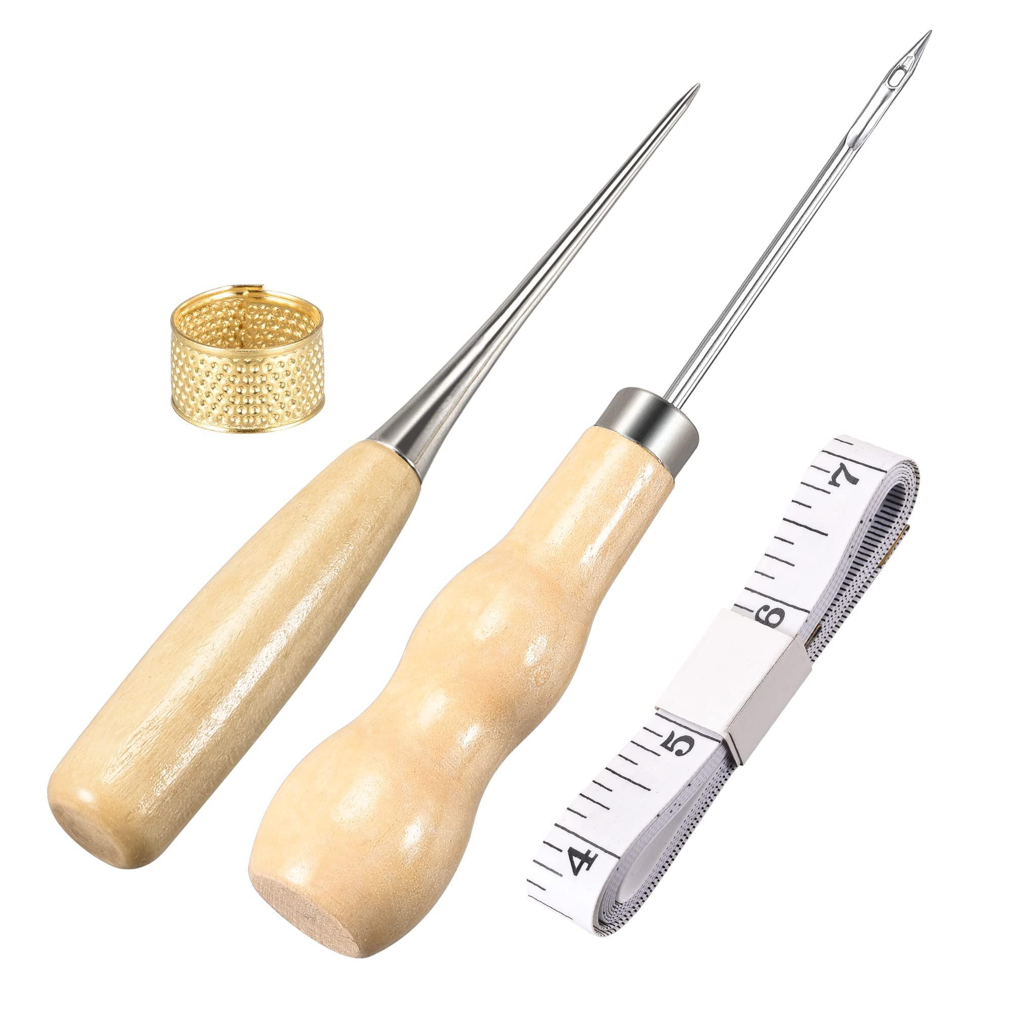 sourcing map Leather Sewing Thread Hand Stitching Tools Kit, Includes 5 Colors Polyester Waxed Flat Cord, Sewing Needles, Stitching Awls, Thimble, Measuring Tape. 3