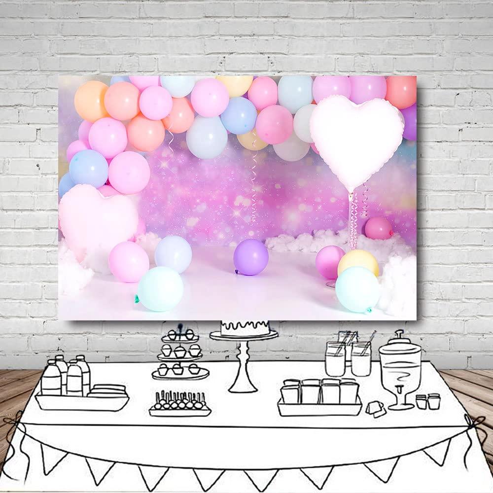 MEHOFOND 7x5ft Rainbow Cloud Colorful Balloons Girl Birthday Photography Backdrop Love Heart Pastel Background Party Banner Cake Smash Table Decoration Baby Shower Portrait Photo Studio Props 9