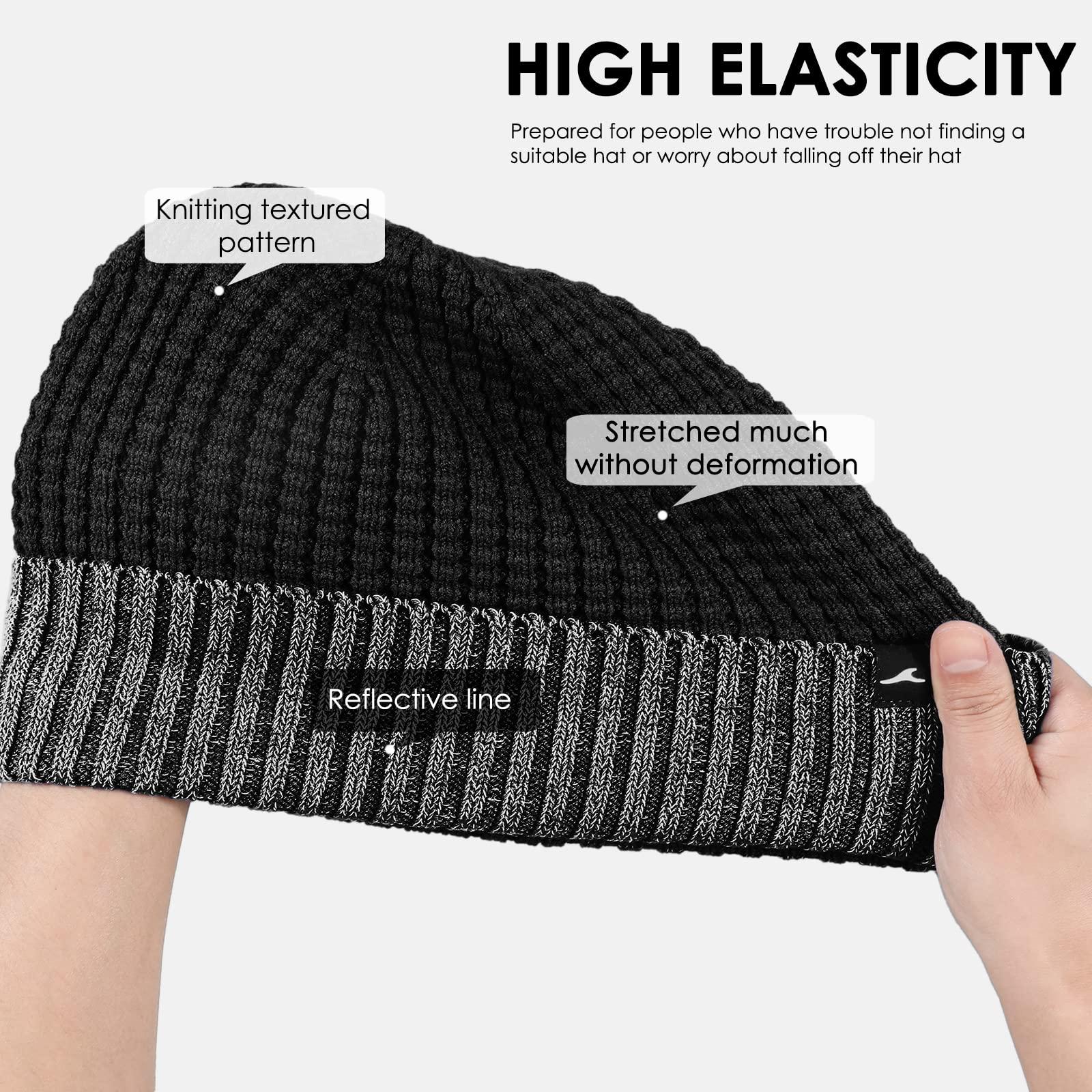 Achiou Winter Reflective Beanie Hat for Men Women, Warm Cuffed Winter Knit Hat Cap for Running Outdoor Sports High Visibility Grey 1