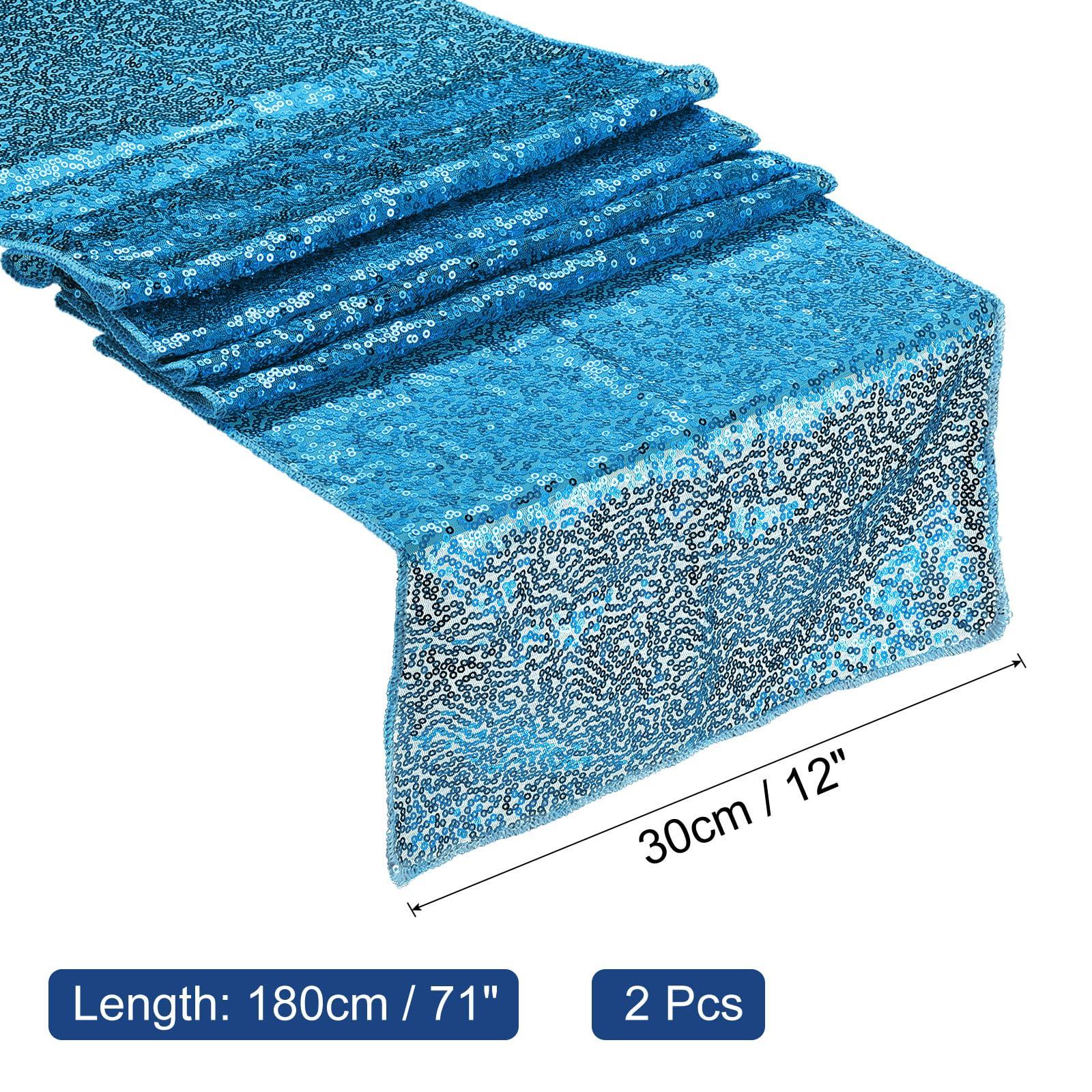 sourcing map Lake Blue Table Runner 71" x 12", Long Shining Sequin Table Runner for Event Party, Birthday Party, Weddings, Christmas, 2Pcs 1