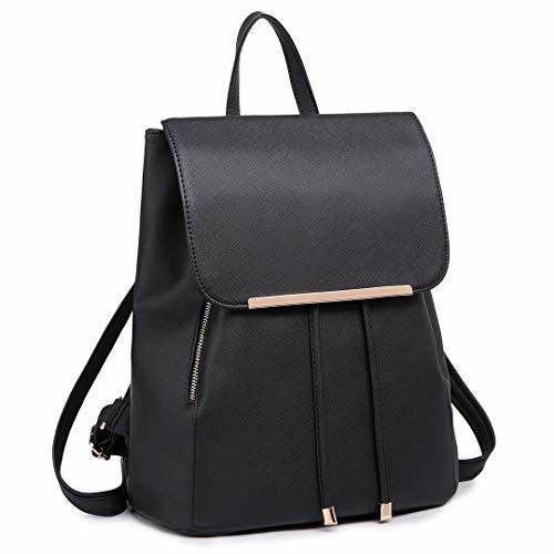 Miss Lulu Ladies Fashion PU Leather Backpack Rucksack Shoulder Bag (Black) 1