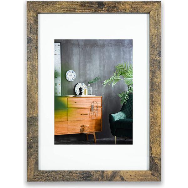 LOKCASA A4 Photo Frames Set of 6,Matted For 6x8 or Display A4 without Mount,Glass Window,Tabletop or Wall Mount,Distressed Brown 1