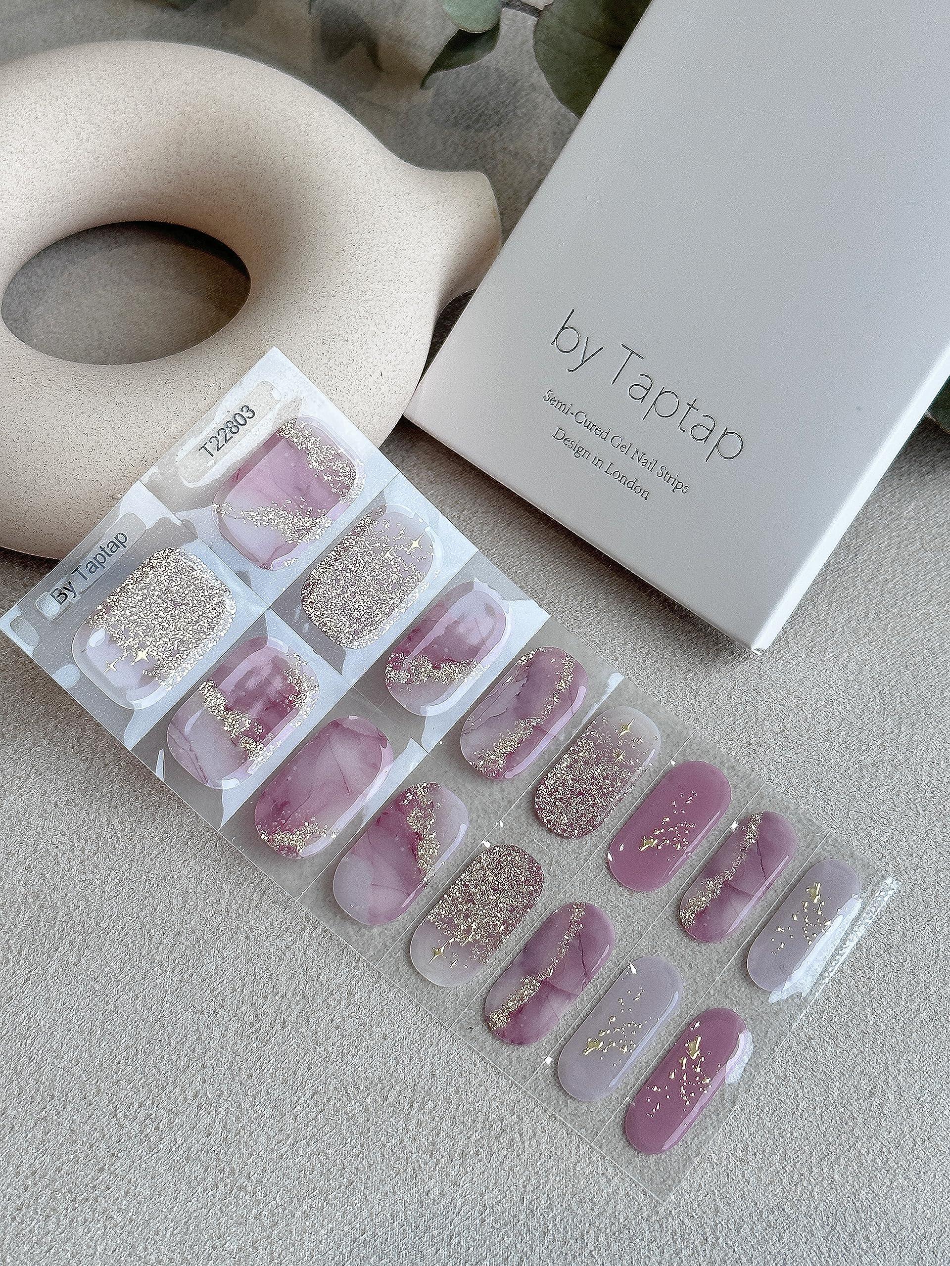 by Taptap London - Semi Cured Gel Nail Strips Pink Purple Marble Gold Glitter Ombre (Rose Quartz) 1