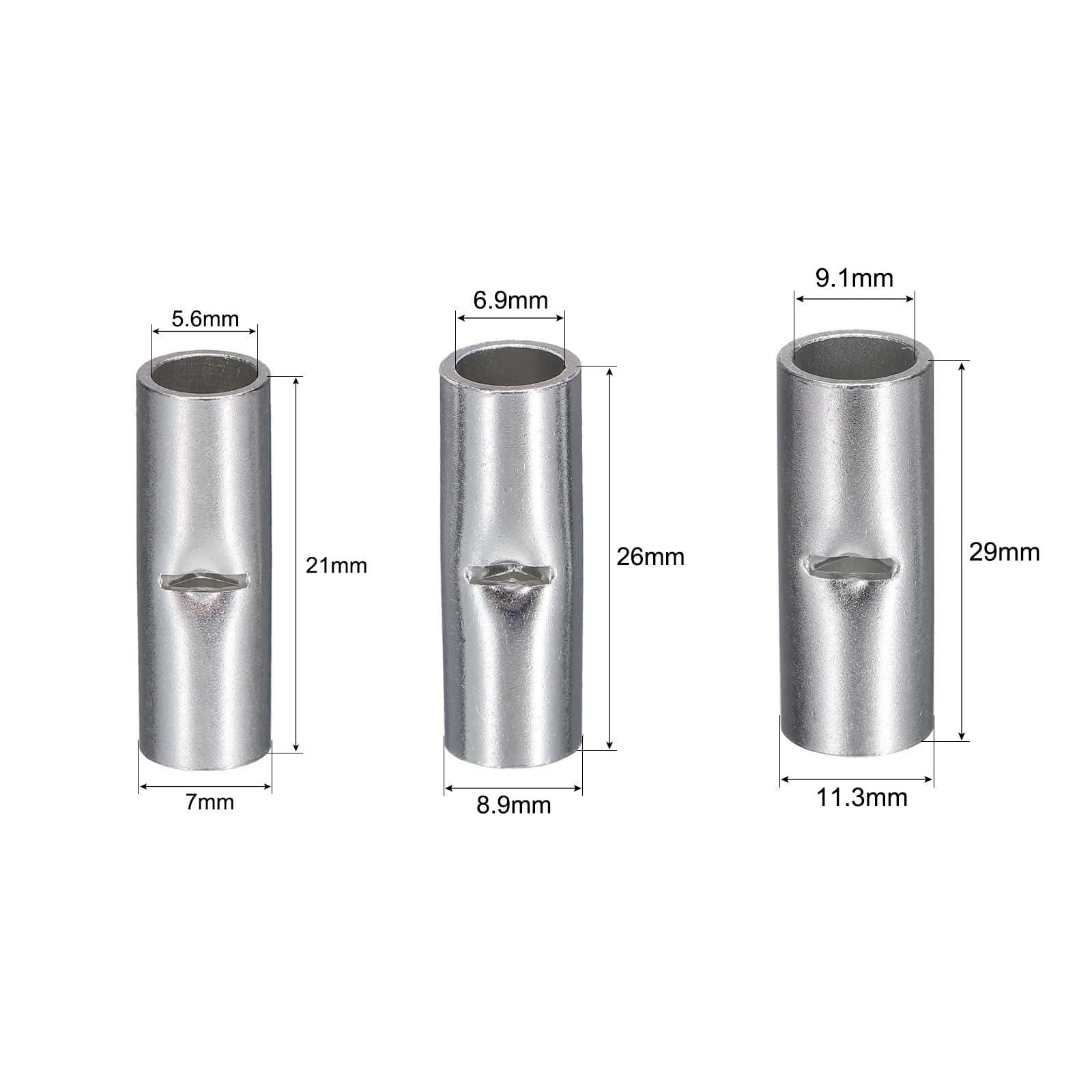 sourcing map 40Pcs Non Insulated Butt Connectors Tinned Copper Wire Connector for Electrical Wire Crimp Ferrule Terminals 1