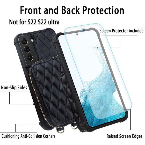 MONASAY Zipper Wallet Case for Samsung Galaxy S22+ Plus 5G, [Screen Protector ][RFID Blocking] Leather Handbag Phone Cover with Card Holder& Crossbody Shoulder Lanyard Strap,Burgundy 4
