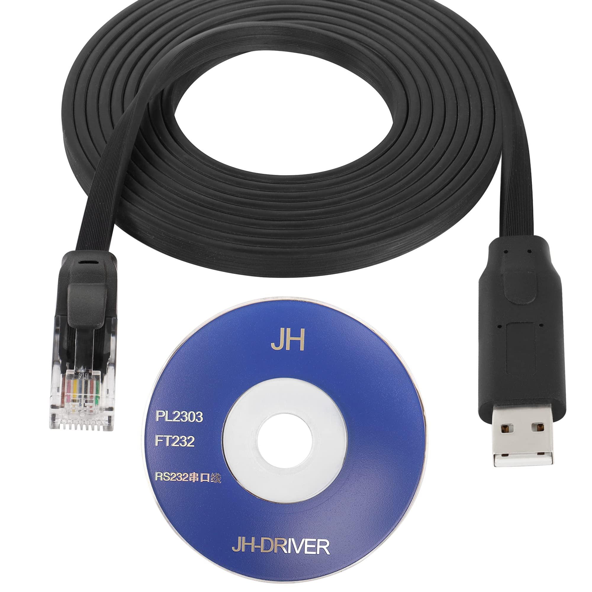 QIANRENON USB Console Cable USB A to RJ45 Network Device Console Debug Cable, FT232 Chip, TTL Level 0V-5V, with the Driver Disc Switch Router Firewall Server, 3m (9.8FT)