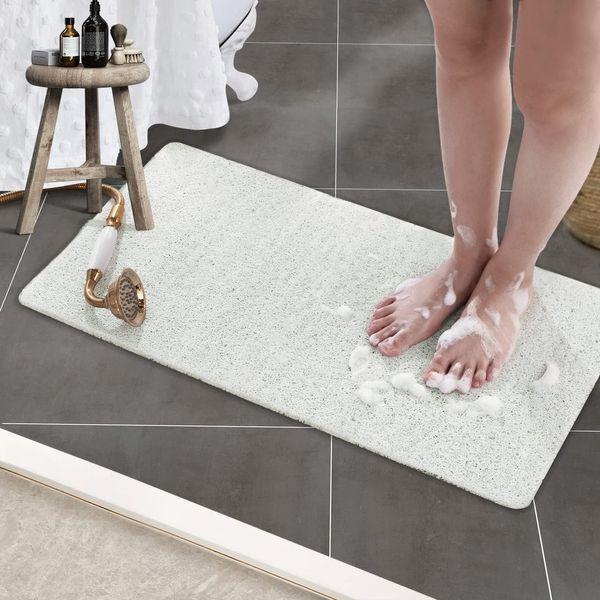 Carvapet Non Slip Shower Mats with Drain Loofah Bath Mats Comfort Textured Bathroom Bathtub Shower Tub Rug(White,60x80cm)