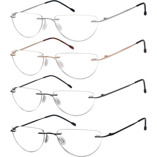 Eyekepper 4-pack Rimless Reading Glasses Lightweight Women Men Half Moon Readers +3.5