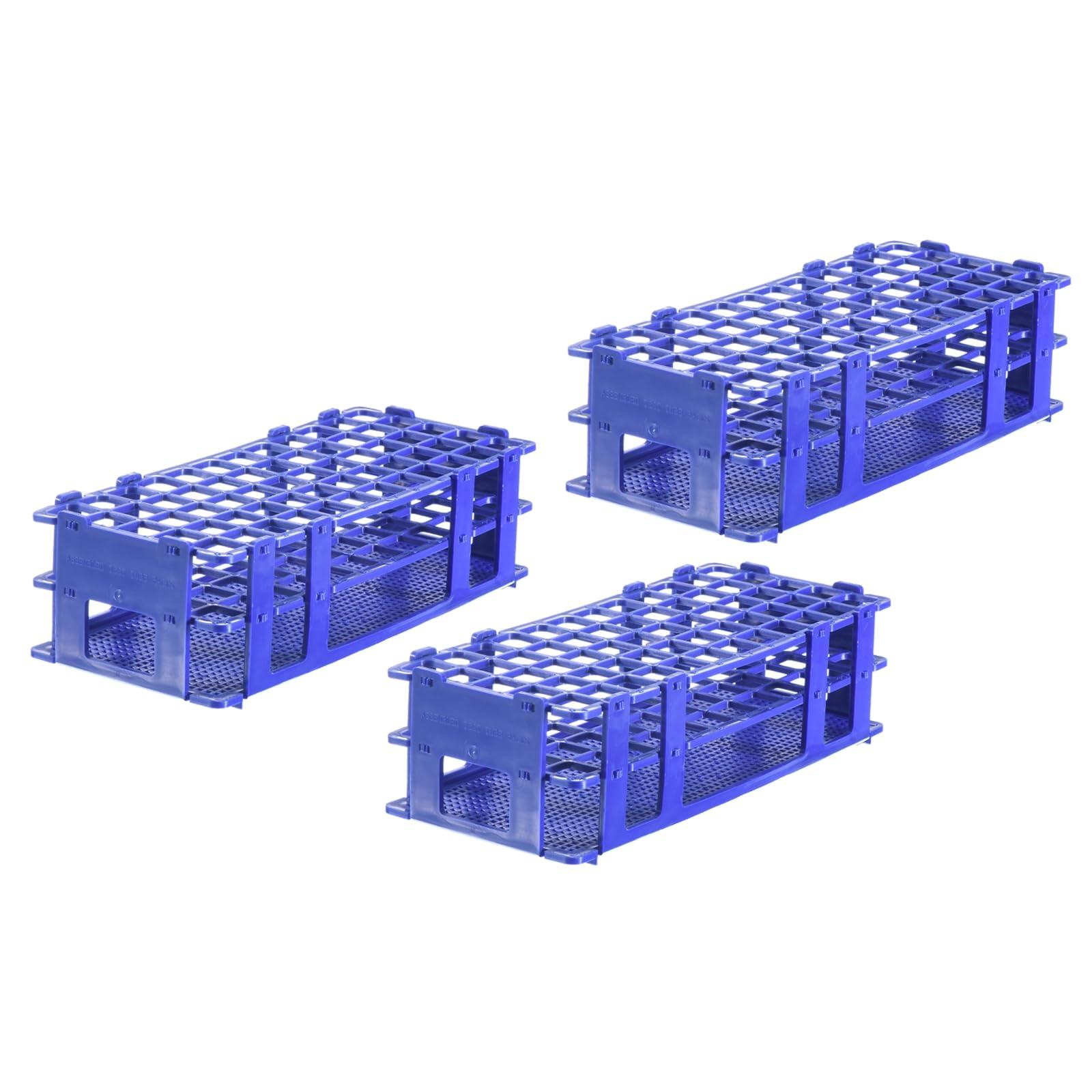 sourcing map PP Plastic Test Tube Rack Holder 60 Holes 3 Layers Lab Detachable Tube Holder Blue for 17mm Test Tubes, Pack of 3 0