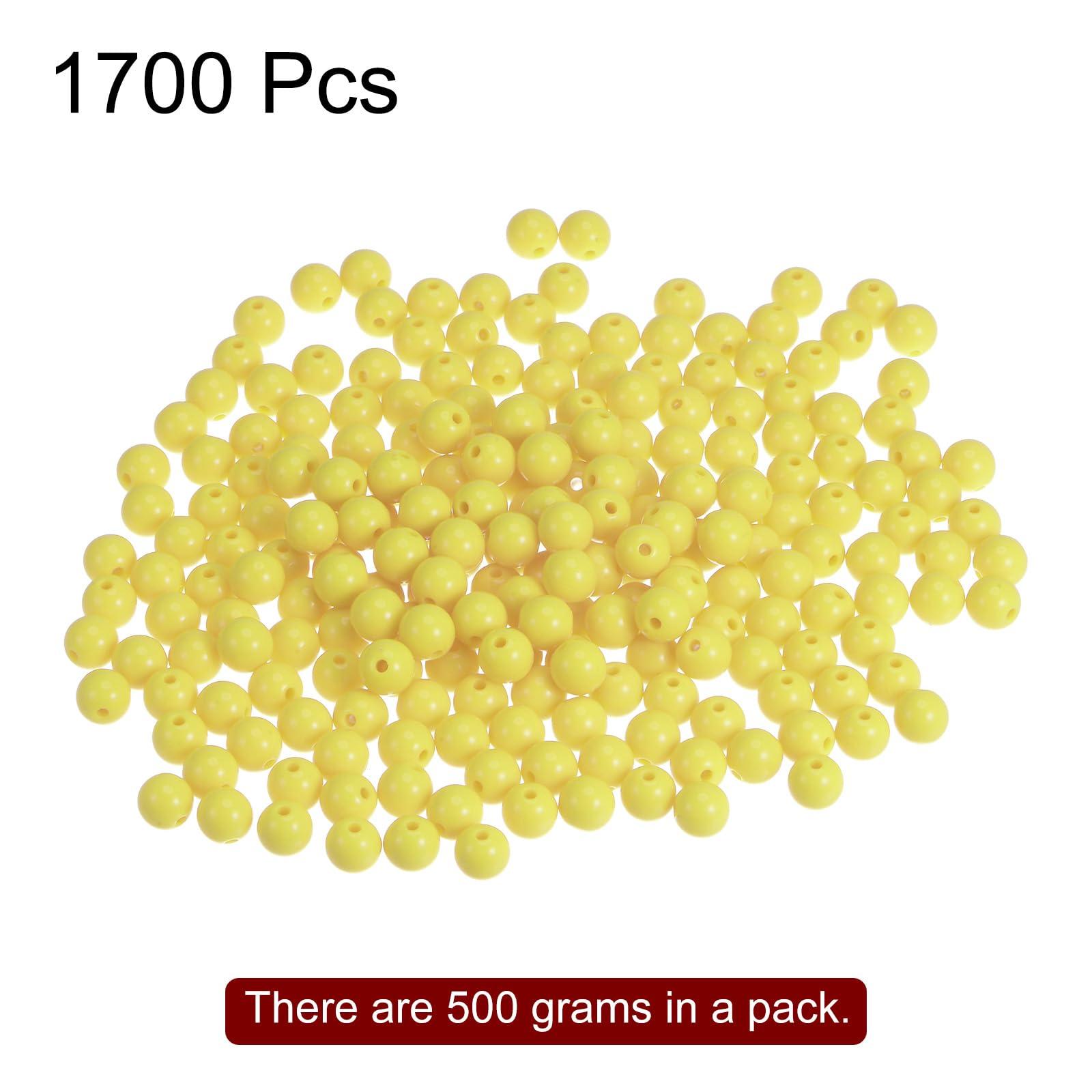 sourcing map 1700pcs Acrylic Round Beads 8mm Loose Bubble Craft Bead Assorted Candy Color for DIY Bracelet Earring Necklace Jewelry Making, Light Yellow 2