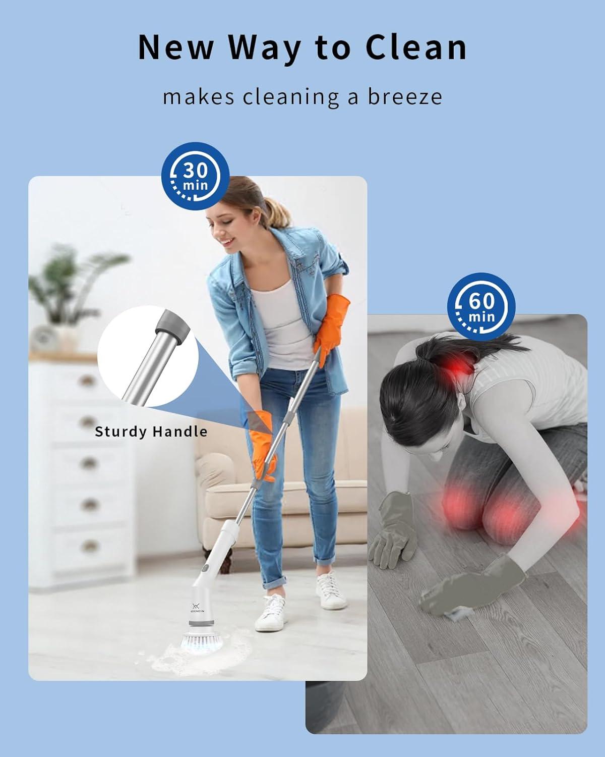 WISHOMEIN Cordless Electric Spin Scrubber: Power Shower Scrubber with Long Handle for Cleaning Bathroom, Dual Speed Electric Spin Brush, Cleaning Brush with 6 Brush Heads for Bathtub Tile Floor 1