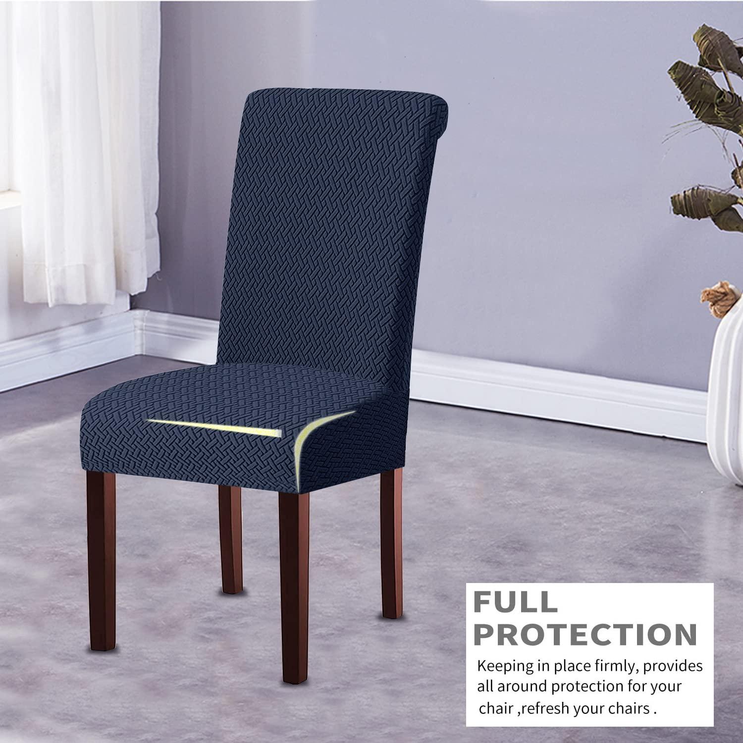 KELUINA Dining Room Chair Covers Slipcovers Set of 2 or 4 or 6, Stretch Removable Washable Dining Chair Protector Decoration Cover Seat Slipcover for Hotel,Kitchen,Home(Navy,4 Pcs) 4