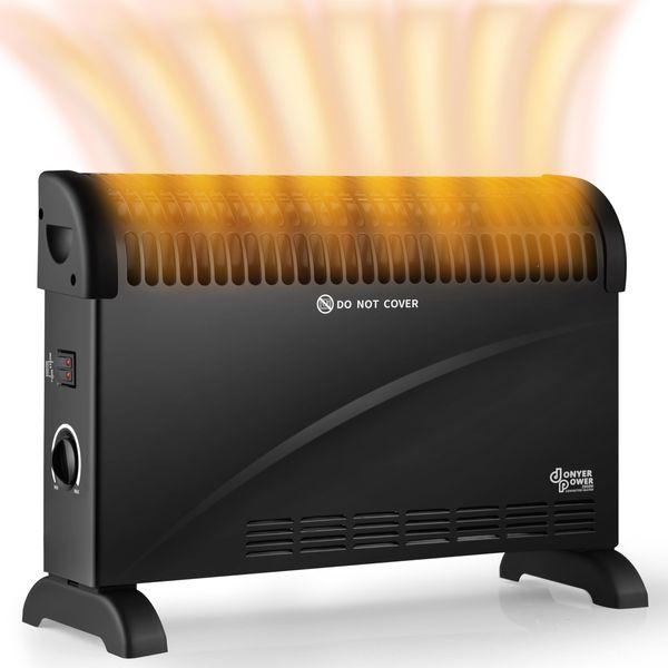 DONYER POWER Convector Radiator Heater 2000W Room Heating with Adjustable Thermostat Black