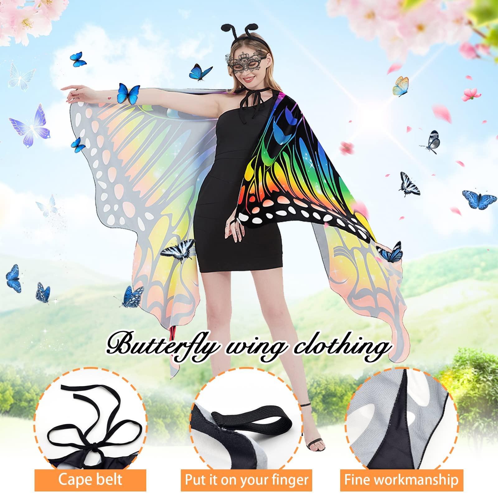 Pipihome Butterfly Wings Shawl for Womens Girls, Butterfly Costumes Fairy Wing Cape, Dance Party Photo Fairy Ladies Nymph Pixie Cosplay Dancing Accessory Cape Dresses Bikini Cover-Up (Colorful) 2