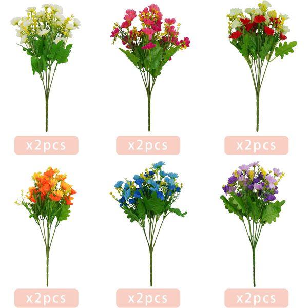 Uieke Artificial Flowers for Outdoors, 12 Bundles Fake Flowers Bulk UV Resistant Daisy Flowers Plastic Greenery Shrub Plant Window Box Flowers for Wedding Garden Home Porch Summer Decor Assorted 3