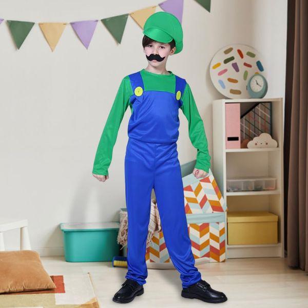 Partymall Mario Bros Costume for Adult/Kids with Bodysuit, Mario Cap, Beard, and Gloves, Mario and Luigi Plumber Fancy Costume Outfit for Boy Girl Halloween Cosplay Carnival (Type-C/G, XL) 1