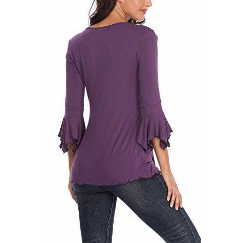 MISS MOLY Women's Henly Shirt Lace 3/4 Bell Sleeve Blouse Tunic Tops Elegant Purple X-Small 1