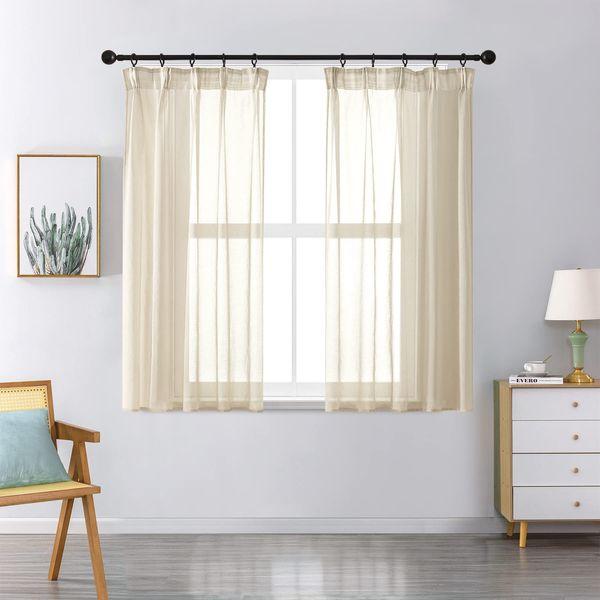 Net Curtains Tape Top Sheer Pearl White Slot Pencil Pleat 90"x90" Gathering Tab Woven Volie Curtains Multifunctional Rod Pocket Grommet Hooks Natty Curtains for Livingroom Bedroom Balcony 1 Panel 1
