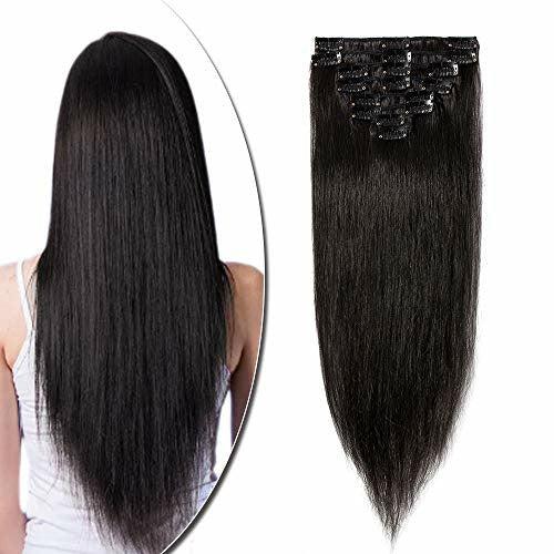 Rich Choices Clip in Extensions Human Hair 100% Real Hair Extensions Soft and Natural Easy to Wear (24"-80g, 1B Natural Black Hair Extensions) 0