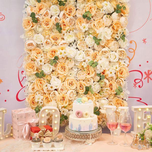 NUPTIO Flower Wall Panel for Flower Wall Backdrop, 12 Pcs 60cm X 40cm Chamapagne & White Faux Roses Artificial Flower Backdrop for Flower Wall Decor, Party Wedding Baby Shower Decor 1
