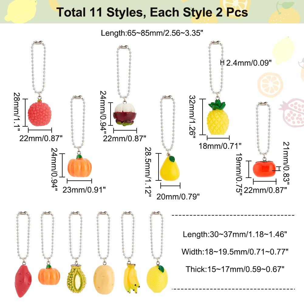 AHANDMAKER 22Pcs Fruit Keychain Fruit Theme Pendant Keychain Mixed Pineapple Pear Lemon Banana Fruit Keychain 3D Fruit Theme Pendant Keychain for Jewelry Making 1