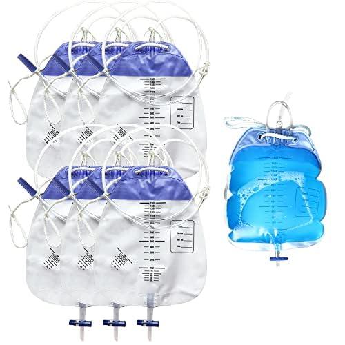 Heagimed 6 Pack Urine Drainage Bags, 1500ml Capacity Catheter Night Bags with Anti-Reflux Chamber and T-Tap Valve , Professional Overnight Urine Bags for Health Aids