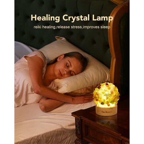 Natural Citrine Lamp with Wooden Base, Crystal Stone lamp for Meditation, Reiki, Spirit Room Decor, Healing Crystal Night Light Lamp for Home Decor 2