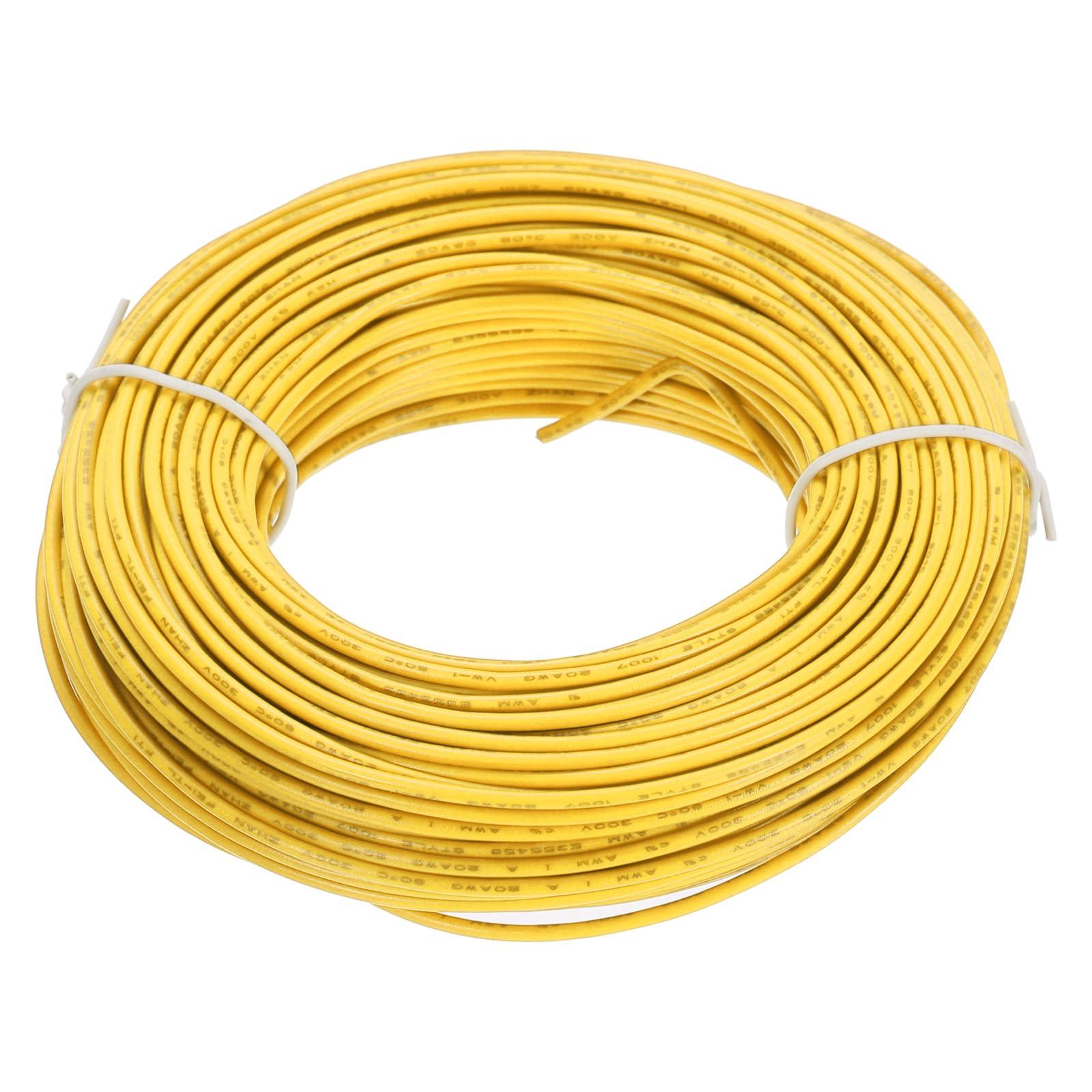 sourcing map 20AWG Wire 20 Gauge Stranded Wire PVC Hookup Wire, Electrical Wire UL1007 Tinned Copper Wire 30m/100ft Yellow for Internal Connecting Wire