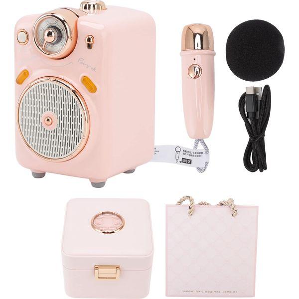 Retro Bluetooth Speaker With FM Radio,Portable Loud Wireless Stereo Speaker Memory Card Playback,Microphone Input,Small Vintage Pink Portable Speaker for Christmas Birthday Gift