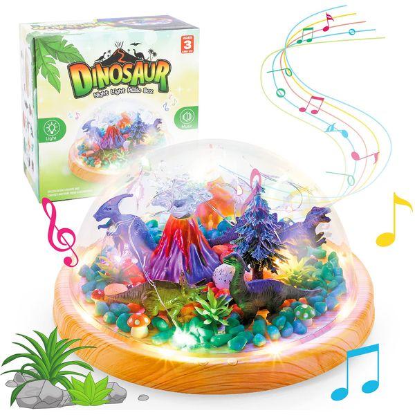 Dinosaur Gifts for Girl & Boys 3 4 5 6 7 8+Years Old DIY Dinosaur Music Night Light Dinosaur Terrarium Kit Toys with Remote Control and Handmade Art Craft Festival and Birthday Gifts for Boys & Girls