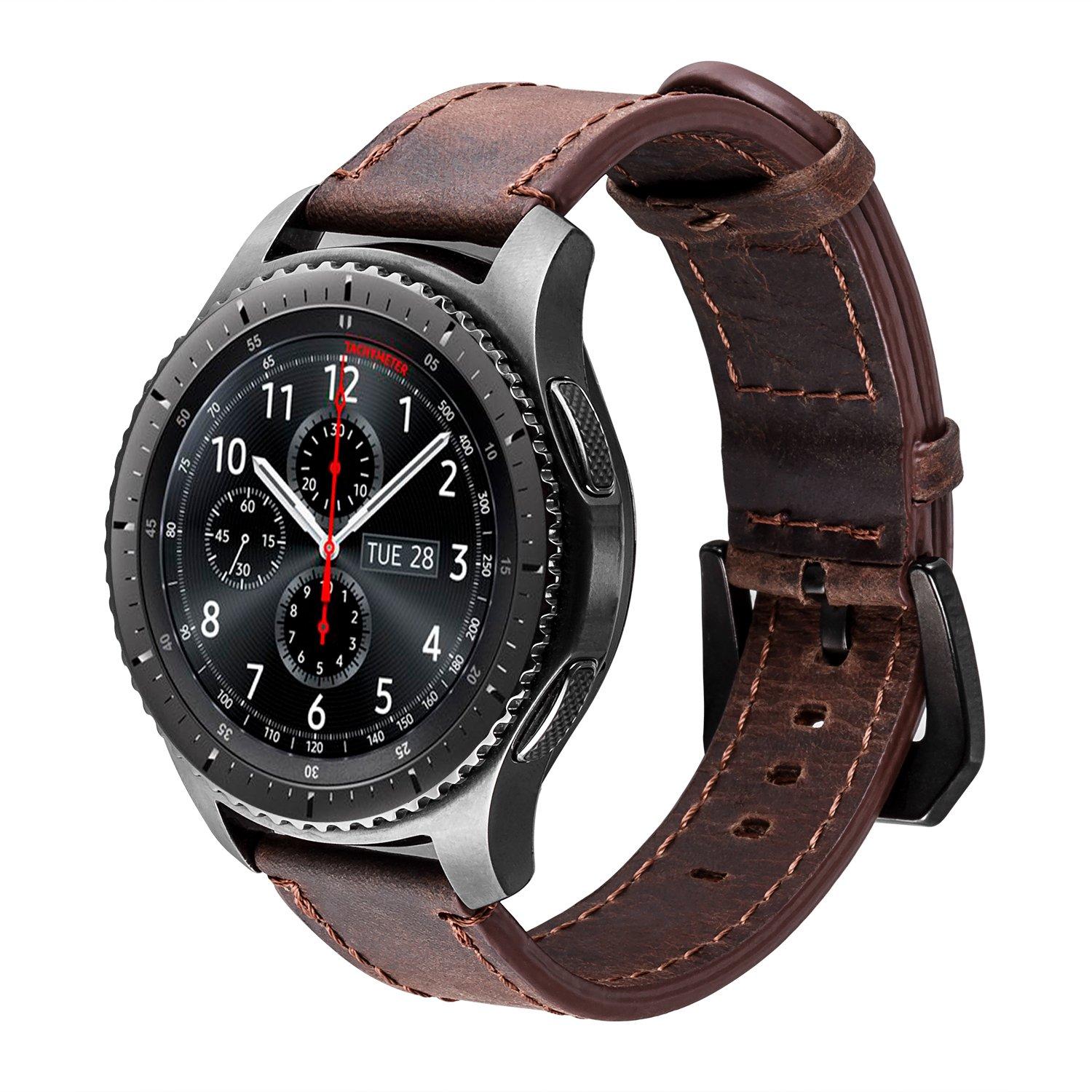 iBazal Gear S3 Strap, Gear S3 Frontier/Classic Leather Wrist Bands 22mm Compatible with Samsung Galaxy Watch 3 45mm/Galaxy 46mm SM-R805/SM-R800,Huawei GT/Honor Magic/2 Classic,Ticwatch Pro - Coffee