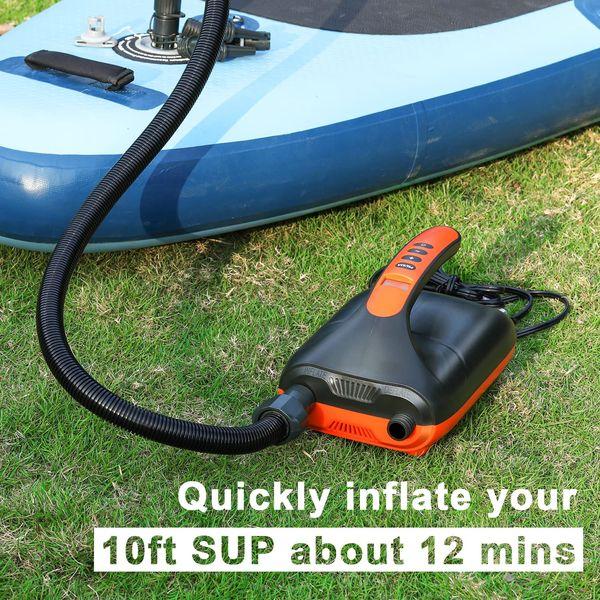 Tuomico 20PSI High Pressure SUP Electric Air Pump，Dual Stage Inflation & Deflation Function Paddle Board Pump, 12V DC Car Connector, for Inflatable Stand Up Paddle Boards, Boats, Tent Kayaks 2