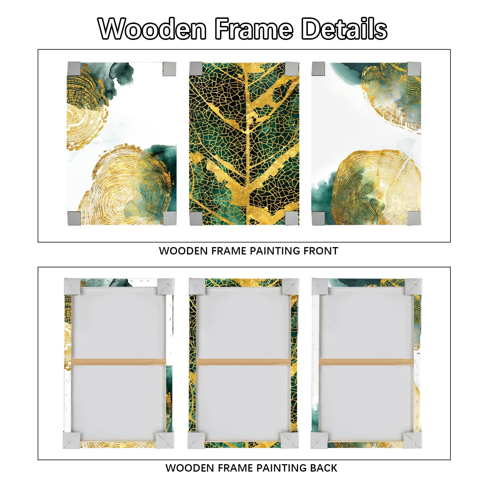 3 Panels Wooden Framed Canvas Wall Art Tree Golden Annual Rings Canvas Prints Tree Trunk Leaves Picture Painting Hallway Stairs Bedroom Living Room Wall Decor Ready To Hang 90x40cm(12"x16"x3pcs) 4