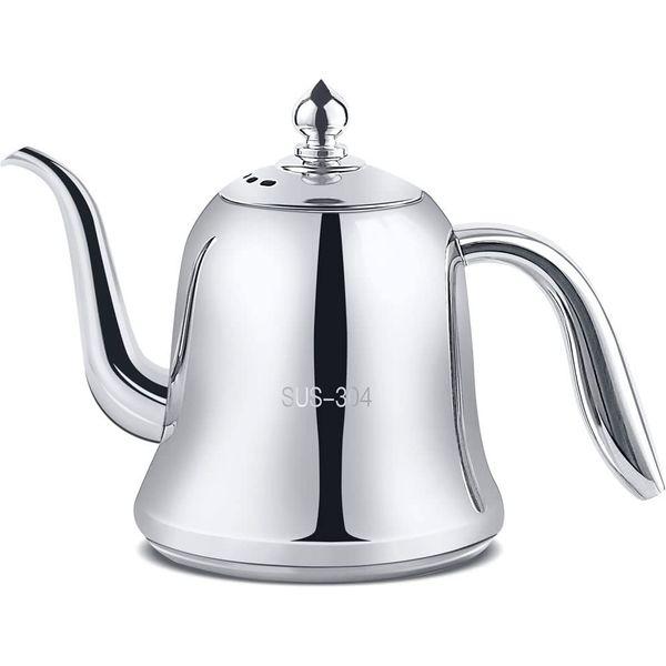 SANQINHOME 18/8 Stainless Steel Teapot with Infuser 31oz(900ml) 2-3 Cups, Easy Pour Silver Tea Pot with Strainer Filter to Brew Loose Leaf Tea