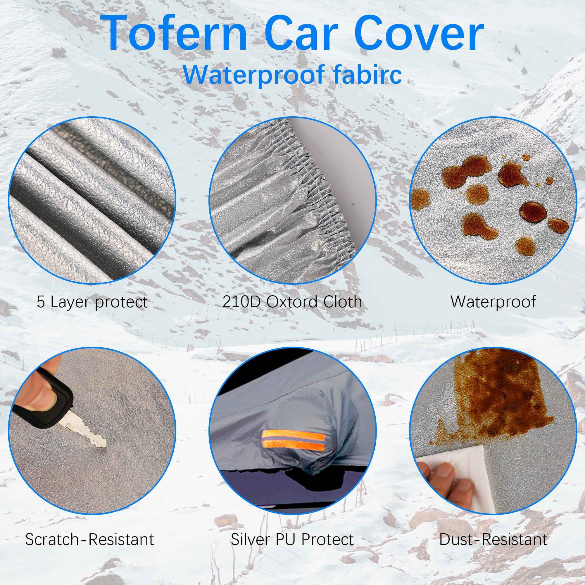 Tofern Half Car Cover Waterproof Breathable Car Frost Cover All Weather Weatherproof UV Sun Protection Snow Dust Storm Resistant 1