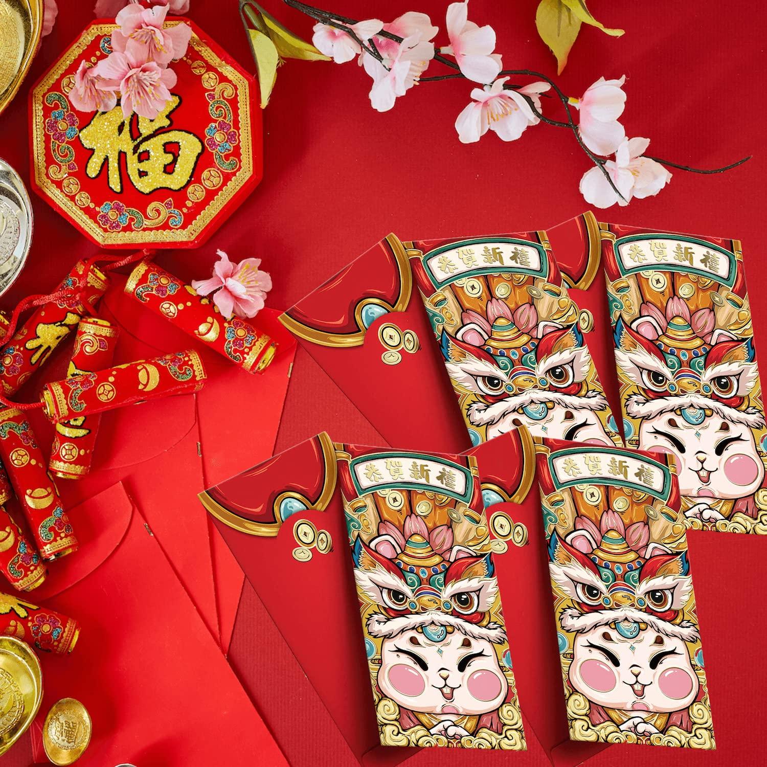 Red Packet 利是封 50 Pack - Trendy Premium Chinese New Year Traditional Lai See Hong Bao Lucky Money Red Envelope for Wedding Graduation Lunar New Year Festival Pocket Money (RP-283) 2